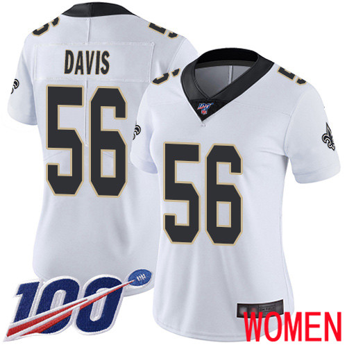 New Orleans Saints Limited White Women DeMario Davis Road Jersey NFL Football #56 100th Season Vapor Untouchable Jersey->women nfl jersey->Women Jersey